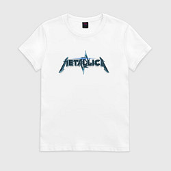 Футболка хлопковая женская Metallica коллаж логотипов, цвет: белый