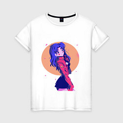 Футболка хлопковая женская Misato Katsuragi Evangelion, цвет: белый