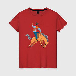 Футболка хлопковая женская Наездник на лошадкe, цвет: красный