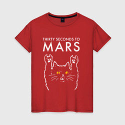 Футболка хлопковая женская Thirty Seconds to Mars rock cat, цвет: красный