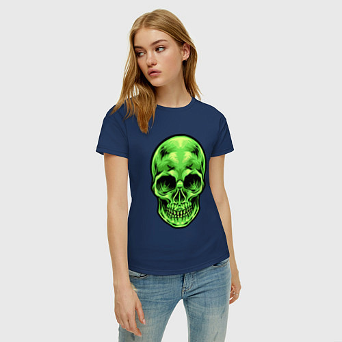 Женская футболка Зеленый кислотный череп / Тёмно-синий – фото 3