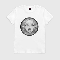 Футболка хлопковая женская Ахегао эльфийка, цвет: белый