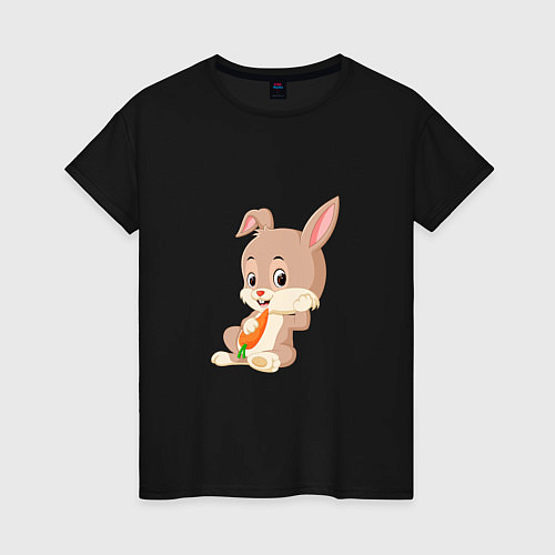 Женская футболка Кролик с морковочкой / Черный – фото 1