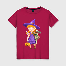 Футболка хлопковая женская Ведьма малолетка - halloween, цвет: маджента