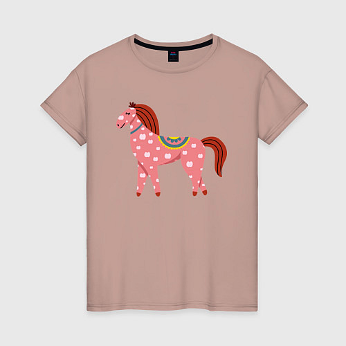 Женская футболка Красочная лошадка / Пыльно-розовый – фото 1