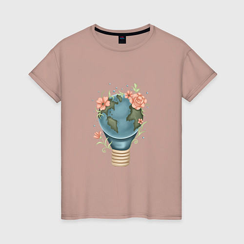 Женская футболка Мир расцветает в лампочке / Пыльно-розовый – фото 1