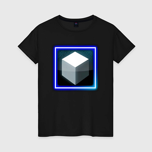 Женская футболка Белый геометрический куб с сиянием / Черный – фото 1