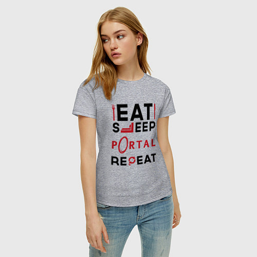 Женская футболка Надпись: eat sleep Portal repeat / Меланж – фото 3