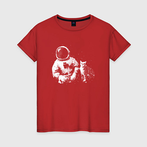 Женская футболка Космонавт с котом / Красный – фото 1