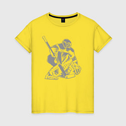 Футболка хлопковая женская Хоккейный вратарь, цвет: желтый