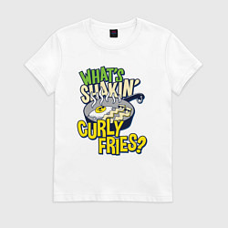 Футболка хлопковая женская Весёлые яичница и картошка фри, цвет: белый