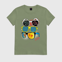 Футболка хлопковая женская Поп арт очки, цвет: авокадо