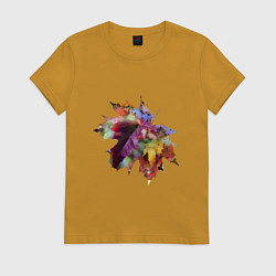 Футболка хлопковая женская Кленовая осень, цвет: горчичный