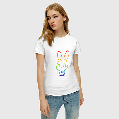 Женская футболка Радужный кролик / Белый – фото 3