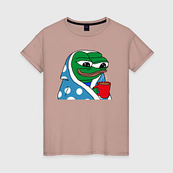 Футболка хлопковая женская Frog Pepe мем, цвет: пыльно-розовый
