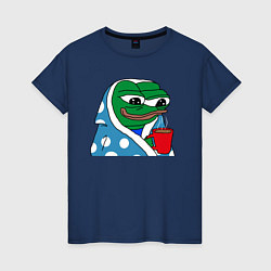 Футболка хлопковая женская Frog Pepe мем, цвет: тёмно-синий