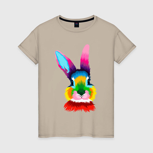 Женская футболка Радужный кролик / Миндальный – фото 1