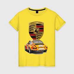 Футболка хлопковая женская Porsche - Motorsport - racing team, цвет: желтый