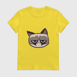 Футболка хлопковая женская Мем недовольный кот, цвет: желтый
