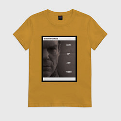 Футболка хлопковая женская Декстер новая кровь арт, цвет: горчичный