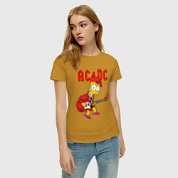 Футболка хлопковая женская AC DC Барт Симпсон, цвет: горчичный — фото 2
