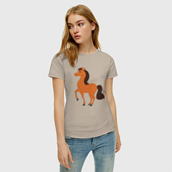 Футболка хлопковая женская Конь, цвет: миндальный — фото 2
