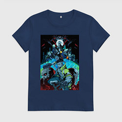 Футболка хлопковая женская Киберпанк бегущий по краю - все персонажи, цвет: тёмно-синий