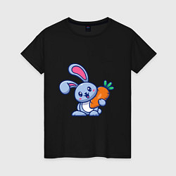 Футболка хлопковая женская Зайчонок с морковкой, цвет: черный