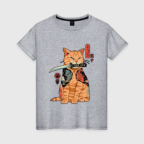 Женская футболка Японский Кот Якудза / Меланж – фото 1
