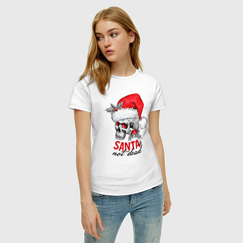 Женская футболка Santa is not dead, skull in red hat, holly / Белый – фото 3