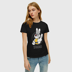 Футболка хлопковая женская SWAG Bad rabbit - Merry Christmas!, цвет: черный — фото 2