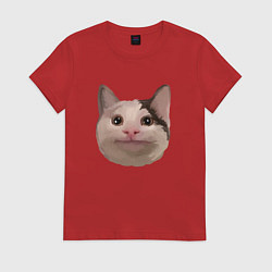 Футболка хлопковая женская Polite cat meme, цвет: красный