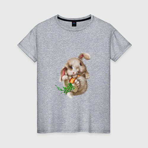 Женская футболка Маленький кролик с морковкой / Меланж – фото 1