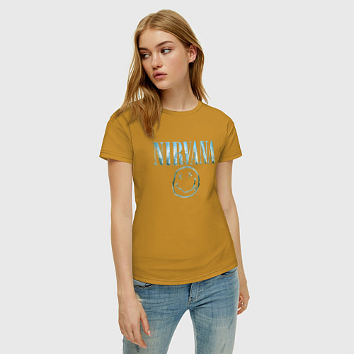 Женская футболка Nirvana - смайлик / Горчичный – фото 3