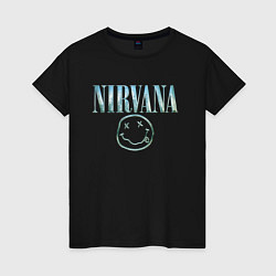 Футболка хлопковая женская Nirvana - смайлик, цвет: черный