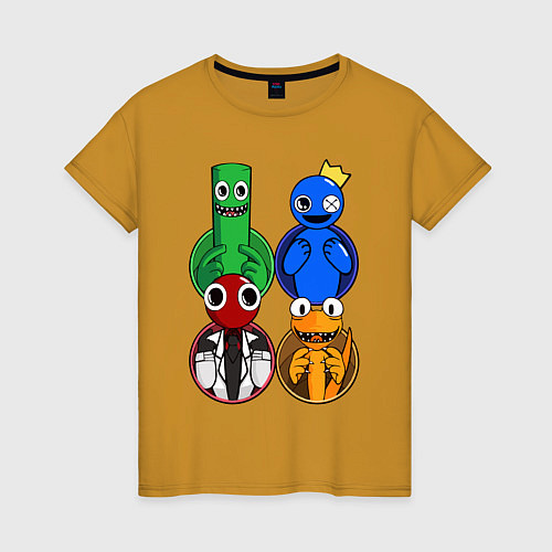 Женская футболка Радужные друзья: Зеленый, Синий, Оранжевый и Красн / Горчичный – фото 1