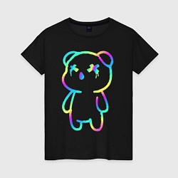 Футболка хлопковая женская Cool neon bear, цвет: черный