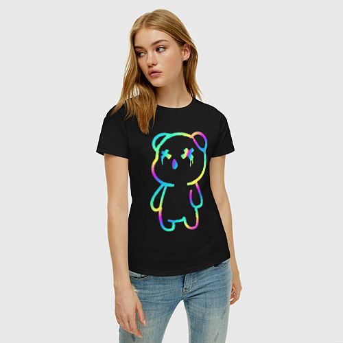 Женская футболка Cool neon bear / Черный – фото 3