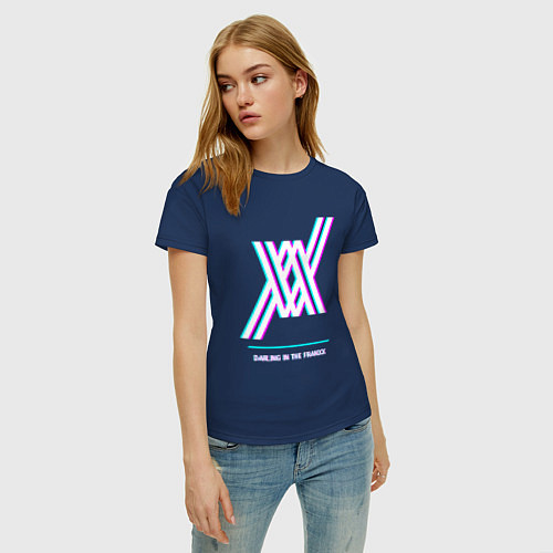Женская футболка Символ Darling in the FranXX в стиле glitch / Тёмно-синий – фото 3