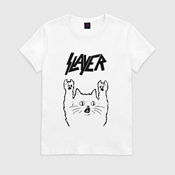 Футболка хлопковая женская Slayer - rock cat, цвет: белый