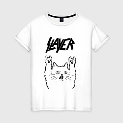 Футболка хлопковая женская Slayer - rock cat, цвет: белый