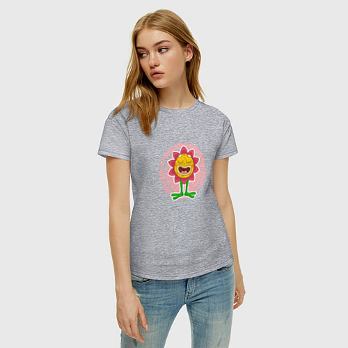 Женская футболка Мультяшный поющий цветок / Меланж – фото 3