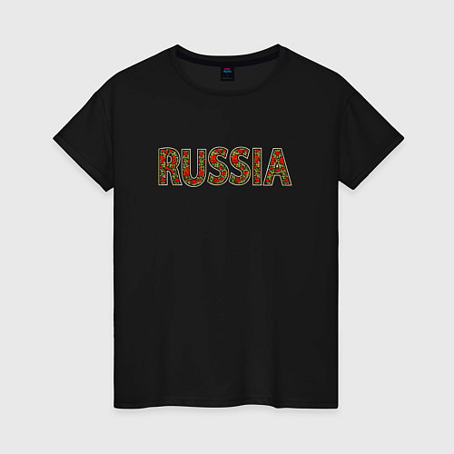 Женская футболка Russia в хохломе / Черный – фото 1