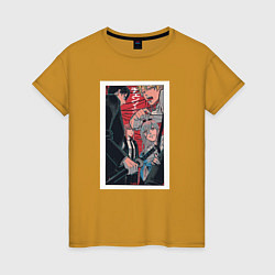 Футболка хлопковая женская Chainsaw Man Человек-бензопила Аниме, цвет: горчичный