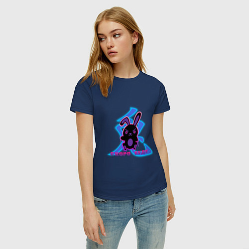 Женская футболка Скоро буду черный кролик с иероглифом / Тёмно-синий – фото 3