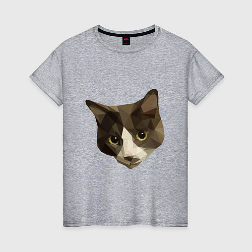 Женская футболка Полигональный котейка голова / Меланж – фото 1