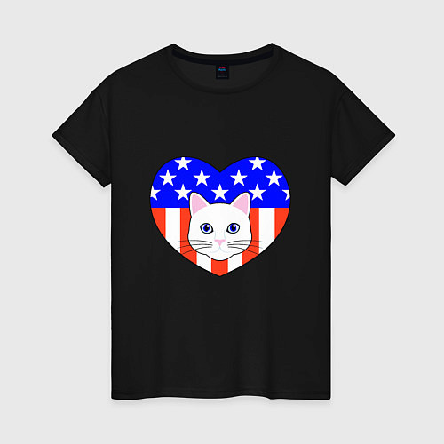 Женская футболка American cat / Черный – фото 1
