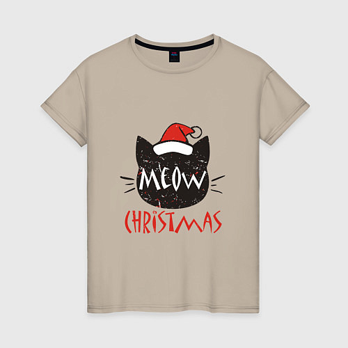 Женская футболка Meow - Christmas / Миндальный – фото 1