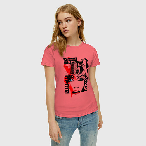 Женская футболка Лицо девушки и молния / Коралловый – фото 3