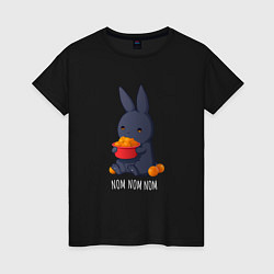 Футболка хлопковая женская Кролик и мандарины - Nom nom nom, цвет: черный